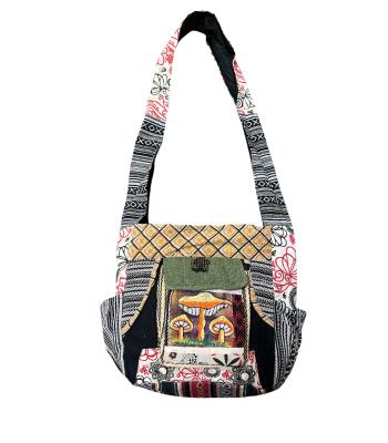 Cotton Multi Patch Triple Mushroom Eyelash Fringe Bag RIB24750 