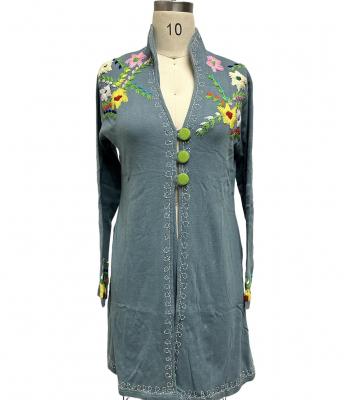 Embroidered  Flower Long Jacket (LCD2758)