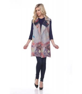Lady's Digital Multi Abstract Print Long Vest Wholesale (RK20881)