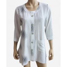 Women's 3/4  slv polka dot decorative with button and Pocket Round neck Tunic (KE05)
