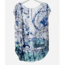 Women's Blue Floral High Low Cap Sleeve Top Wholesale (KS2376)