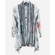 Women's Multi Floral White and Gray Open Front Cardigan (KS2378)