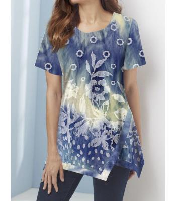Women's Floral Half Slv Round Neck Tunic (KV2317)