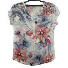 Women's  Multi  Floral  ZiP up Lace Trip Cap Sleeve  Top KZ2372