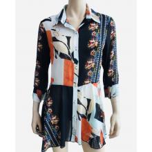 Women's  3/4 Slv B/W Multi Floral Button Down Cardigan Shirt (KBS24)
