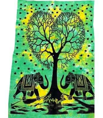 Tie Dye Elephant Heart Tree Green Tapestry  B34A