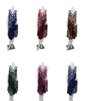 Multi Color Floral Emb Crochet V Neck Sun Dress KTB432 