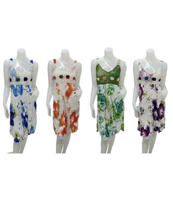 Floral Emb Crochet V Neck  Sun B/W  Short Dress KTB434