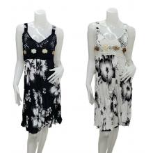 Color Floral Emb Crochet V Neck B/W Sun Dress KTB436