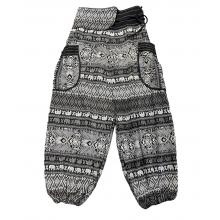 Rayon Multi Patch Pocket Black & White Elephant Pant KTB469