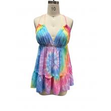 Rayon Tie Dye Rainbow Short Dress KTE51