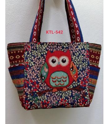 Cotton Red Owl Shopping Bag Wholesale (KTL542)