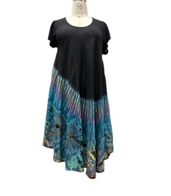 Rayon Tie Dye  Cap slv Long  Dress KTN214