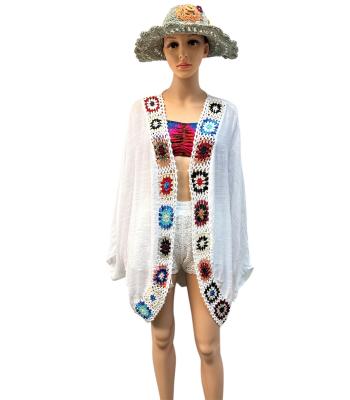 Cotton Crochet Open Front Tunic White Cardigan KTT1815