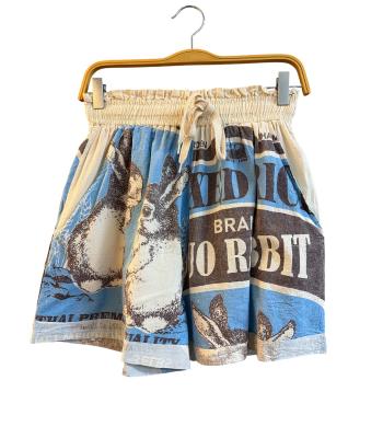 Cotton Vintage Feed Sack Blue Rabbit Short KTF26240