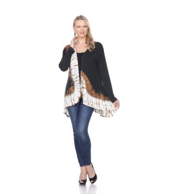 Women Tie Dye Ruffle White Multi Boho Front Cardigan  KTP916W