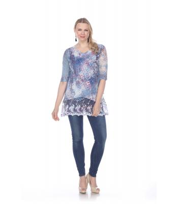 Women Lace Burnout Emb 3/4 Sleeve Kali Top KS946B