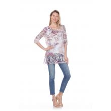 Women Lace Embroidery Layers 3/4 Sleeve Purple Princesses Top KS9649
