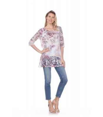 Women Lace Embroidery Layers 3/4 Sleeve Purple Princesses Top KS9649