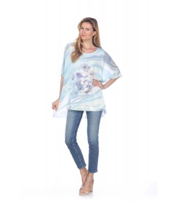 Women's Blue Poncho Top Wholesale (KK111) (PREPACK)