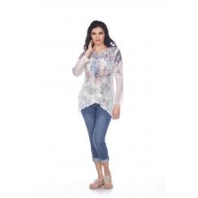 Women Multi Burnout Layers Leaf Print V Neck Top  KS880