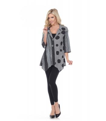 Lady's Knitted Black &  White Cardigan (KE9182)