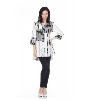 Lady's Black N White Three Button Long Jacket Wholesale KE96