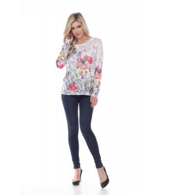  Lady's Knitted 3/4 Sleeve T-shirt (KZ2358)