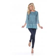 Women Lace Embroidery A Line 3/4 Sleeve Teal Top (KBS100)