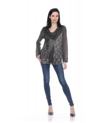 Lady's Knitted Cowl Neck Black and Grey Tunic Top (KBS2047) PREPACK