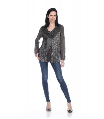 Lady's Knitted Cowl Neck Black and Grey Tunic Top (KBS2047) 