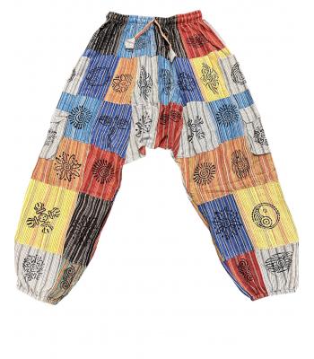 Cotton Patchwork Box Pocket  Block Print Yoga Harem Pants(D280)