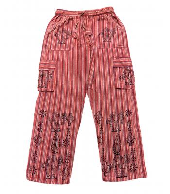 Cotton Stripe  Box Pocket Rust Butterfly Mushroom Yoga Trouser (D291)