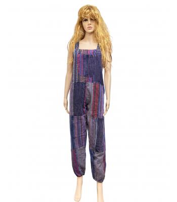 Cotton Patchwork Purple Bohemian  Overalls Jumpsuit D332