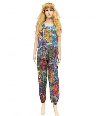 Cotton Multi  Tie Dye Color Block Yoga Mountain Festival Overall Jumpsuit (D467)