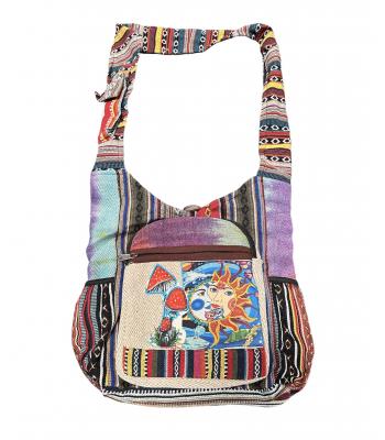 Cotton Hemp Tie Dye Sun moon Outside Zip Pocket Bag (RIB2236)