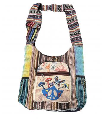 Hemp Side Pocket Peace Butterfly Mushroom Bag RIB2242