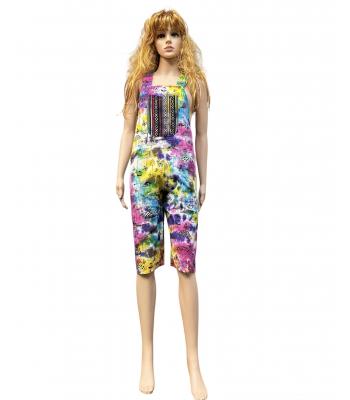 Cotton Tie Dye Mushroom Patch Pocket 3/4 Overall (D423T)