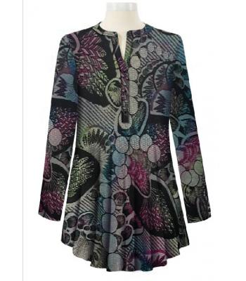  Women's  Jungle Queen Floral  Abstract Burnout Three Button Up Tunic KV23325