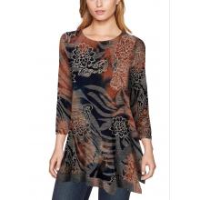 Women's Burnout Button Trim  Asymmetrical Round Neck Tunic (KV23341)