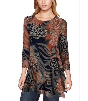 Women's Burnout Button Trim  Asymmetrical Round Neck Tunic (KV23341)