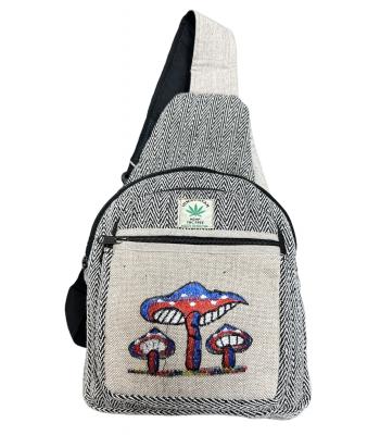 Cotton Hemp Blue Mushroom Crossbody Bag RIB2298