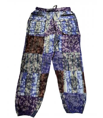 Cotton Patchwork Block Print  Batik Cutwork Zip pocket Yoga Pant (D377 )