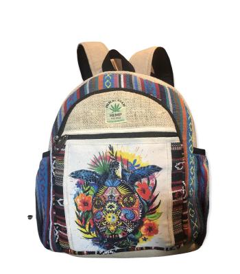 Cotton Hemp  Peace Sun moon  Multi Turtle mini Backpack (RIB1933)