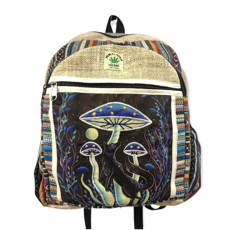 Cotton Hemp Fox on Mushroom Backpack Wholesale Cotton Hemp Fox on