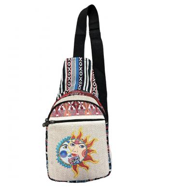 Cotton Hemp Sun moon Crossbody Side Bag RIB24962