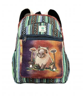 Cotton Hemp Tie Dye Mushroom Capybara Backpack RIB3016