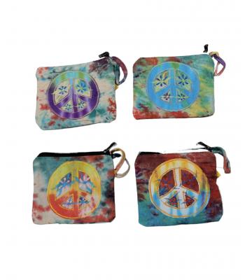 Cotton Tie Dye Peace Emb Coin Bag Wholesale (RIB949)