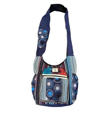 Cotton Hemp Boho Double Pocket Crossbody Bag  FB117