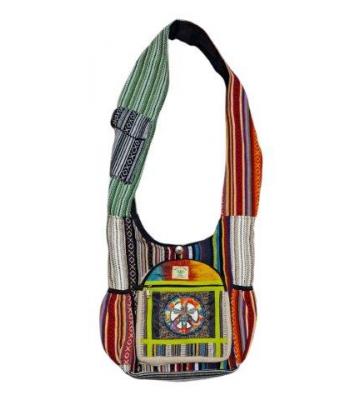 Cotton / Hemp Side Pocket Rainbow Peace Bag FB254